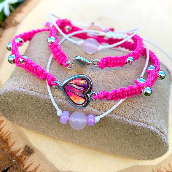 Mommy & Me Girl Love Rose quartz Stone set bracelet Handmade, pink/silver. - Picture 1 of 10